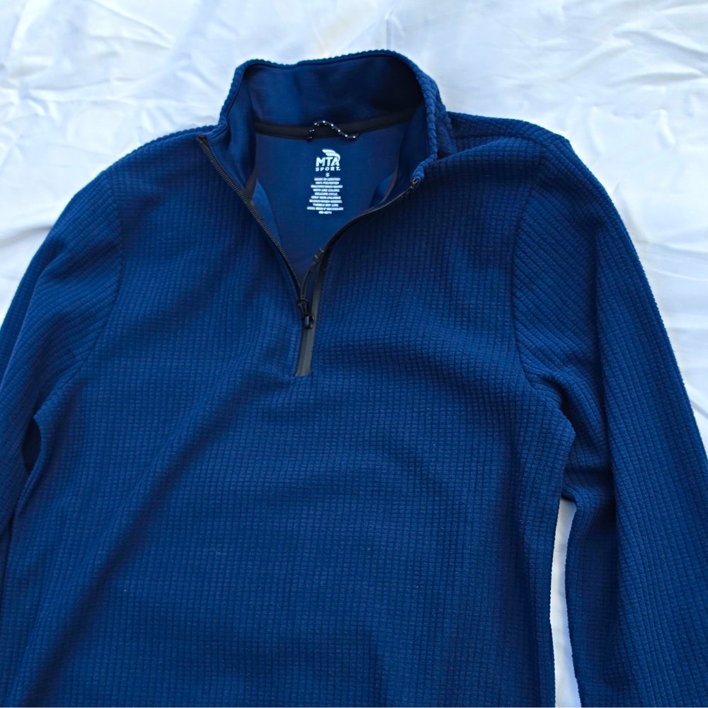 MTX Sport Men's 1/4 Zip Mock Neck Pullover Blue Polyester Long Sleeve S #243